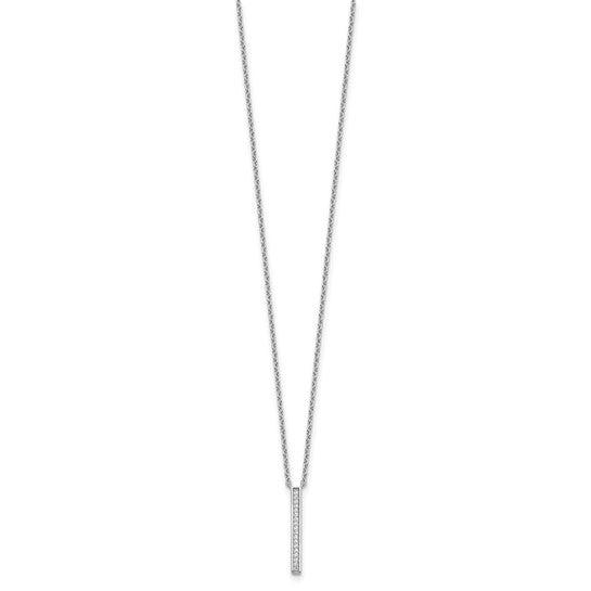 Sterling Silver Polished CZ Stone Bar Necklace