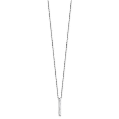 Sterling Silver Polished CZ Stone Bar Necklace