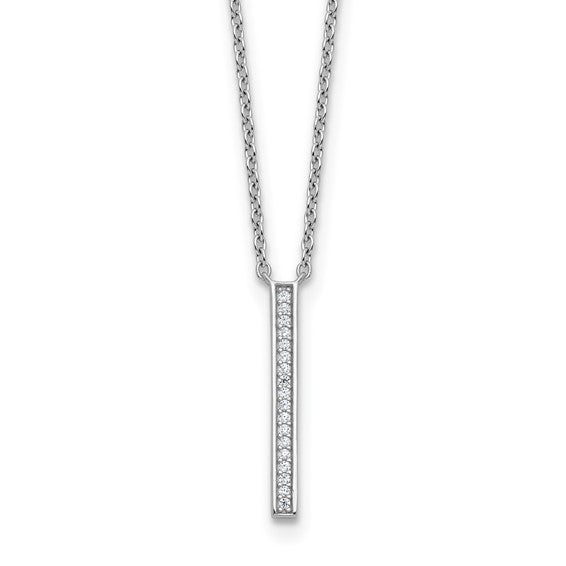 Sterling Silver Polished CZ Stone Bar Necklace