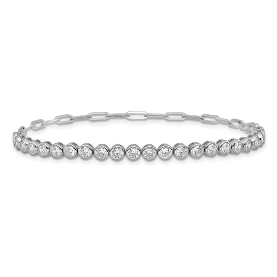 Sterling Silver Polished Bezel CZ Paperclip Link Bracelet