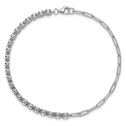 Sterling Silver Polished Bezel CZ Paperclip Link Bracelet