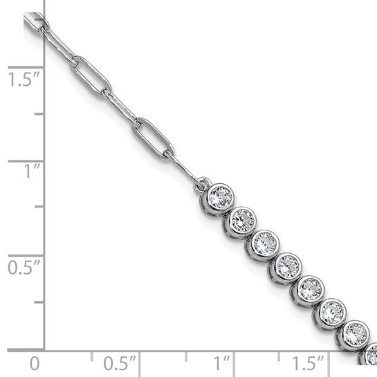 Sterling Silver Polished Bezel CZ Paperclip Link Bracelet