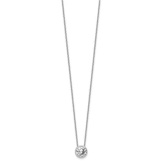 Sterling Silver Rhodium-Plated 9mm Bezel Set Round-Cut CZ Solitaire Necklace