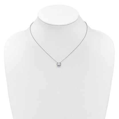 Sterling Silver Rhodium-Plated 9mm Bezel Set Round-Cut CZ Solitaire Necklace