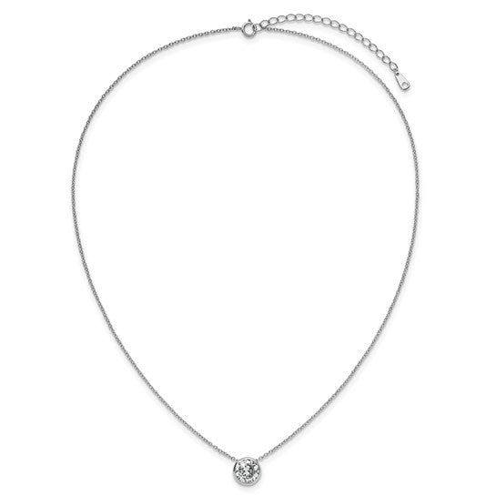 Sterling Silver Rhodium-Plated 9mm Bezel Set Round-Cut CZ Solitaire Necklace