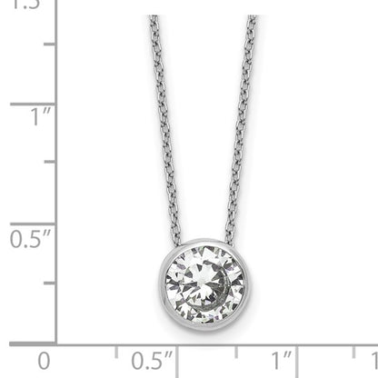 Sterling Silver Rhodium-Plated 9mm Bezel Set Round-Cut CZ Solitaire Necklace