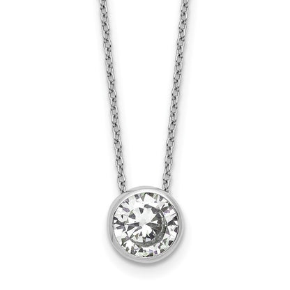 Sterling Silver Rhodium-Plated 9mm Bezel Set Round-Cut CZ Solitaire Necklace