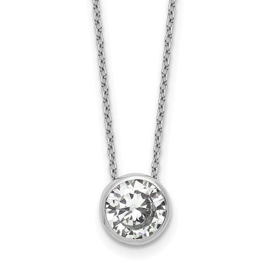 Sterling Silver Rhodium-Plated 9mm Bezel Set Round-Cut CZ Solitaire Necklace