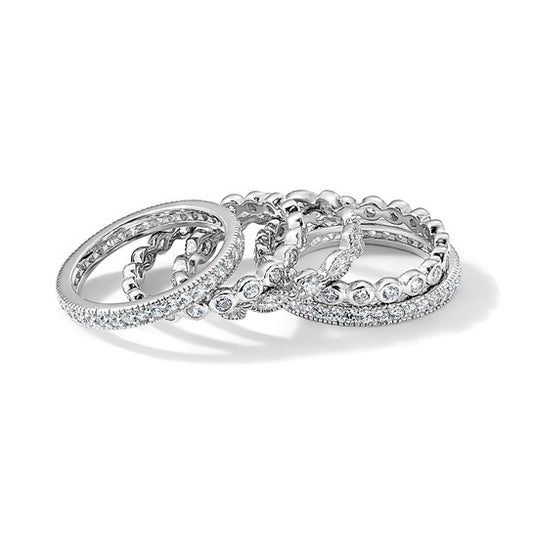 Sterling Silver Rhodium-Plated 5 Piece CZ Eternity Ring Set