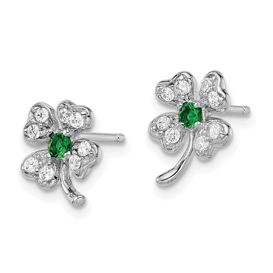 Sterling Silver CZ Four Leaf Clover Post Earrings