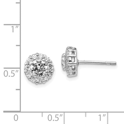 Sterling Silver CZ Solitaire w/ Halo Post Earrings