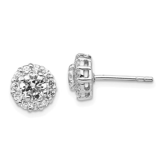 Sterling Silver CZ Solitaire w/ Halo Post Earrings