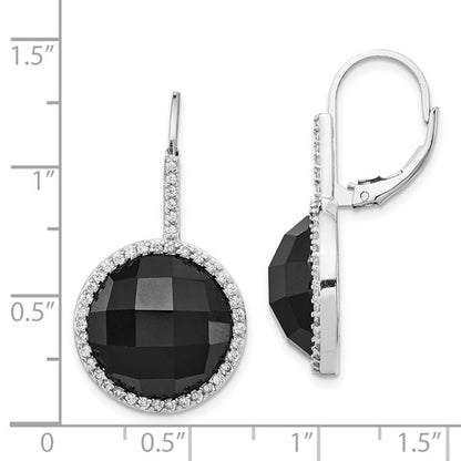 Sterling Silver Onyx & CZ Dangling Lever-back Earrings