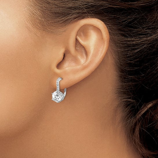 Sterling Silver Rhodium-Plated or Gold-Plated CZ Lever-Back Earrings -