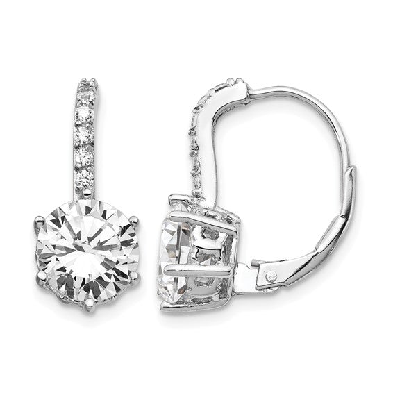 Sterling Silver Rhodium-Plated or Gold-Plated CZ Lever-Back Earrings -