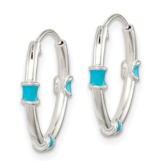 Sterling Silver Polished Light Blue Enamel Endless Hoop Earrings