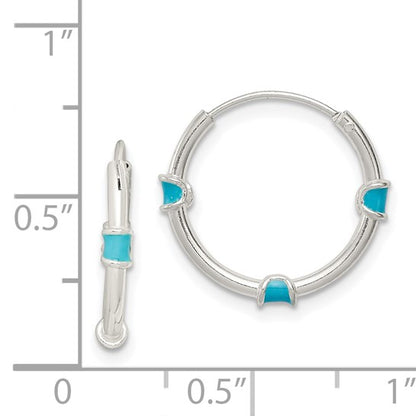 Sterling Silver Polished Light Blue Enamel Endless Hoop Earrings