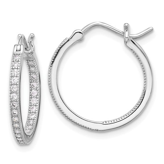 Sterling Silver CZ In/Out Hoop Earrings - 20 mm