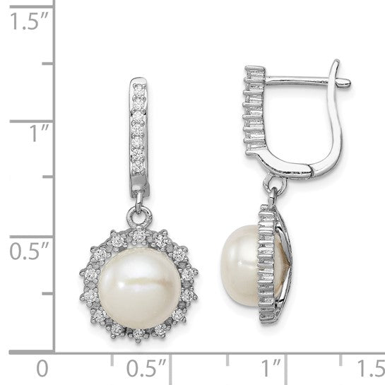 Sterling Silver CZ & Pearl Dangling Earrings