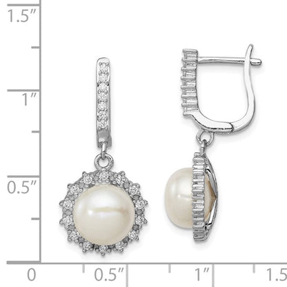 Sterling Silver CZ & Pearl Dangling Earrings