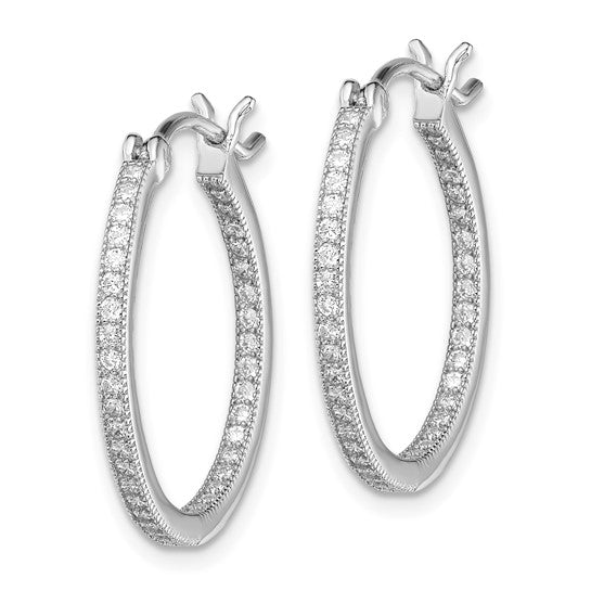 Sterling Silver Micro Pave CZ In/Out Hoop Earrings - 25 mm