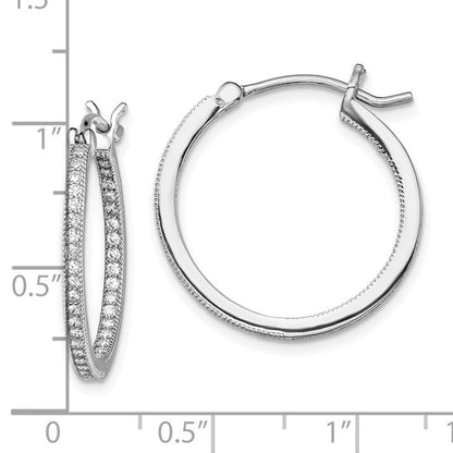 Sterling Silver Micro Pave CZ In/Out Hoop Earrings - 25 mm