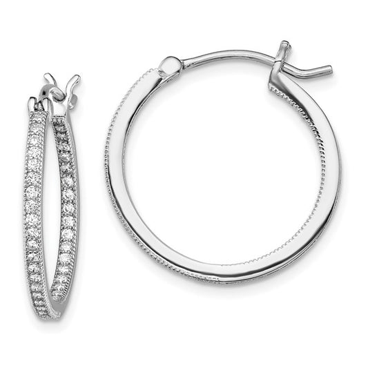 Sterling Silver Micro Pave CZ In/Out Hoop Earrings - 25 mm