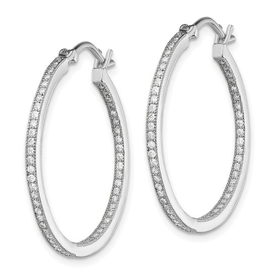 Sterling Silver Micro Pave CZ In/Out Hoop Earrings - 30 mm