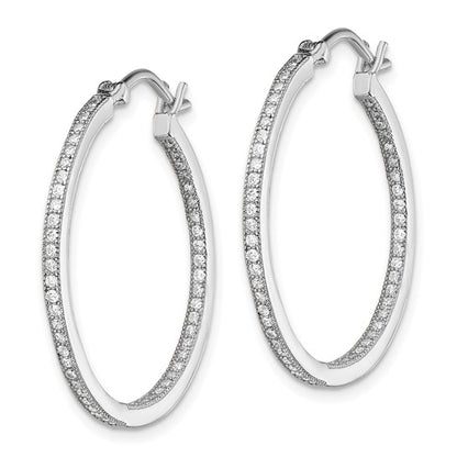 Sterling Silver Micro Pave CZ In/Out Hoop Earrings - 30 mm