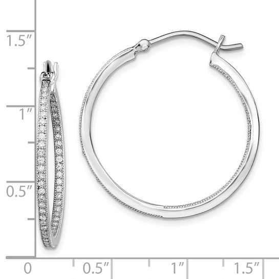 Sterling Silver Micro Pave CZ In/Out Hoop Earrings - 30 mm