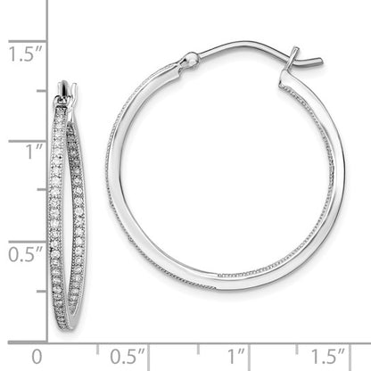 Sterling Silver Micro Pave CZ In/Out Hoop Earrings - 30 mm