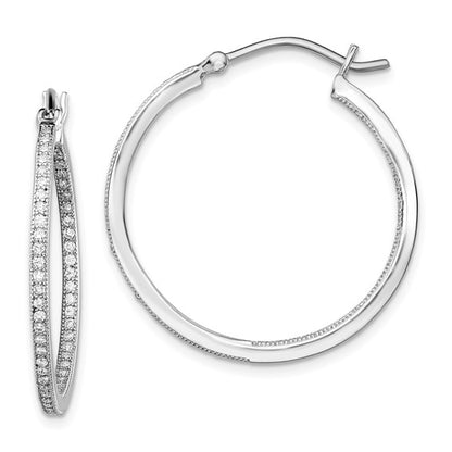 Sterling Silver Micro Pave CZ In/Out Hoop Earrings - 30 mm