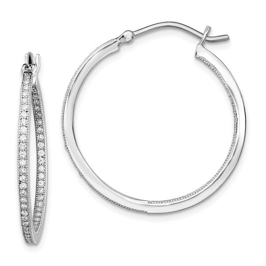 Sterling Silver Micro Pave CZ In/Out Hoop Earrings - 30 mm