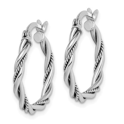 Sterling Silver Antiqued Twisted Hoop Earrings - 20 mm