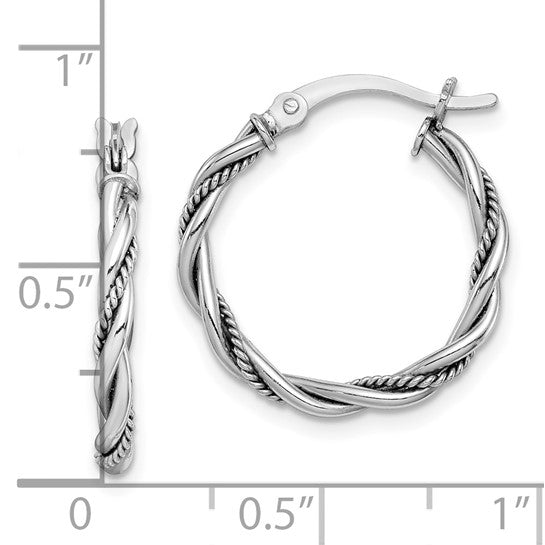 Sterling Silver Antiqued Twisted Hoop Earrings - 20 mm