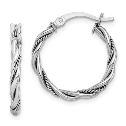 Sterling Silver Antiqued Twisted Hoop Earrings - 20 mm