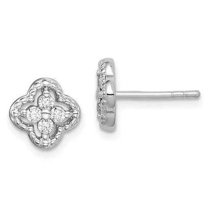 Sterling Silver Rhodium Plated CZ Post Earrings