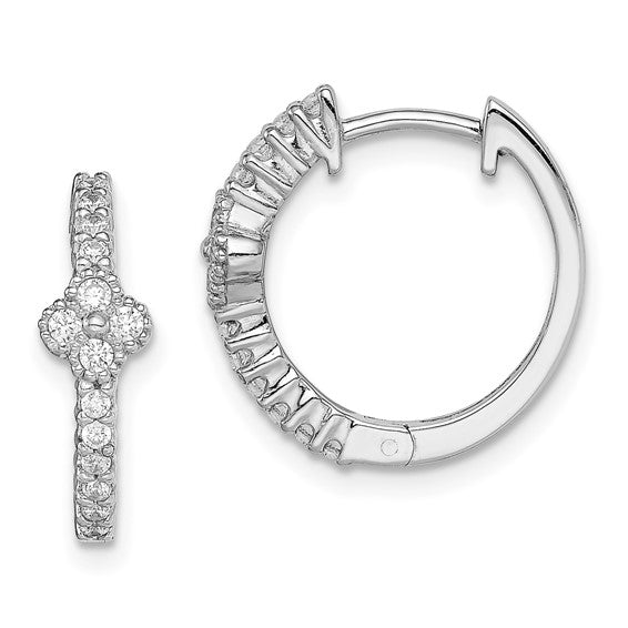 Sterling Silver Rhodium-Plated CZ Huggie Earrings