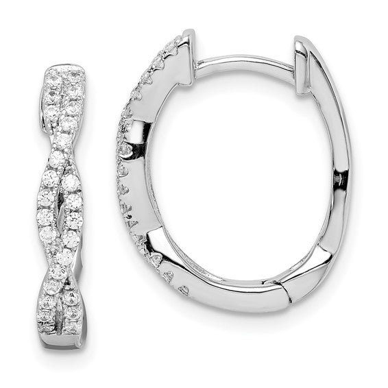 Sterling Silver Rhodium-Plated Twisted Oval Hoop Earrings