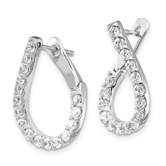 Sterling Silver CZ Front and Back Teardrop Hinged Hoop Earrings