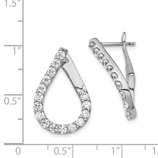 Sterling Silver CZ Front and Back Teardrop Hinged Hoop Earrings