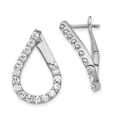 Sterling Silver CZ Front and Back Teardrop Hinged Hoop Earrings