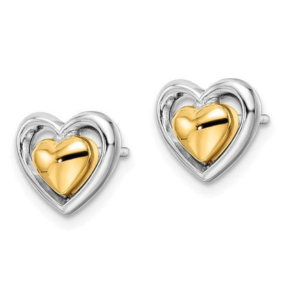 Sterling Silver Gold-Plated Two-Tone Heart Post Earrings