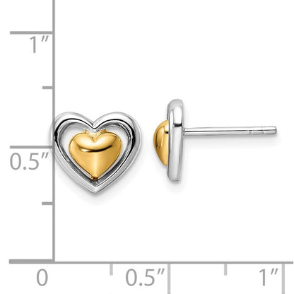 Sterling Silver Gold-Plated Two-Tone Heart Post Earrings