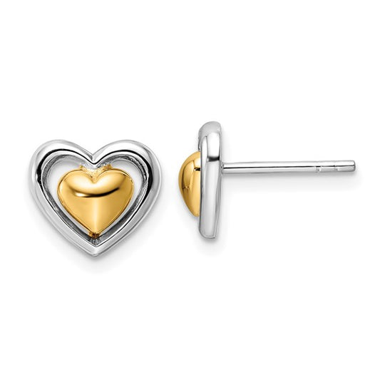 Sterling Silver Gold-Plated Two-Tone Heart Post Earrings
