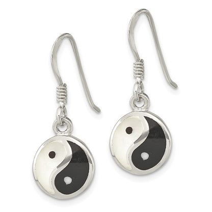 Sterling Silver Mother of Pearl & Black Resin Yin-Yang Dangle Earrings