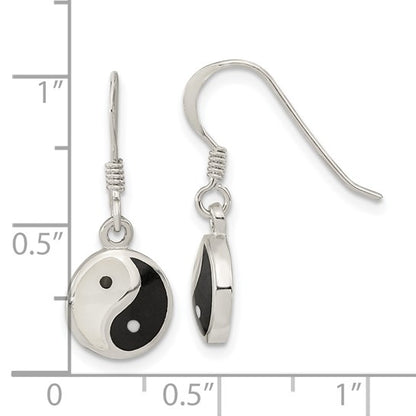 Sterling Silver Mother of Pearl & Black Resin Yin-Yang Dangle Earrings