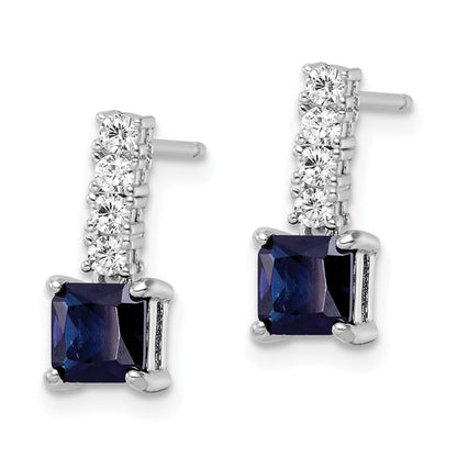 Sterling Silver Polished Blue Spinel & CZ Post Dangle Earrings