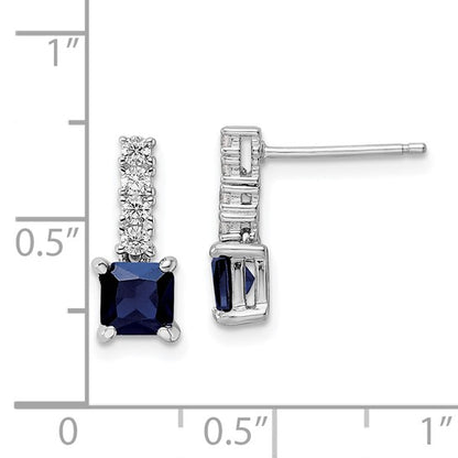 Sterling Silver Polished Blue Spinel & CZ Post Dangle Earrings