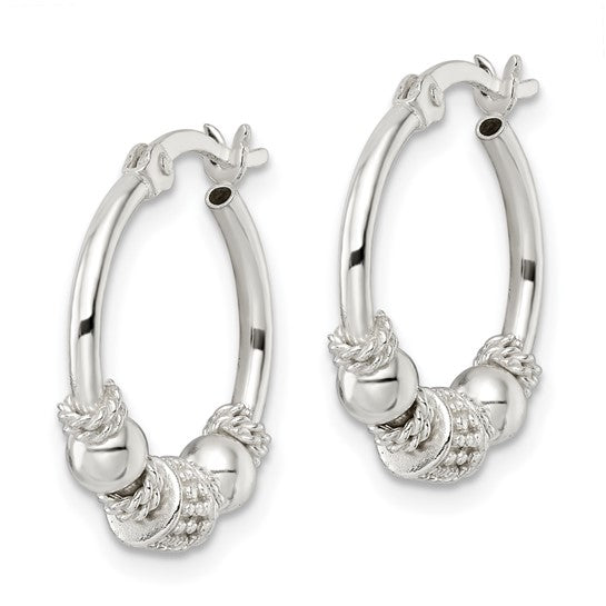 Sterling Silver Polished Beaded Circle Hoop Earrings - 17mm